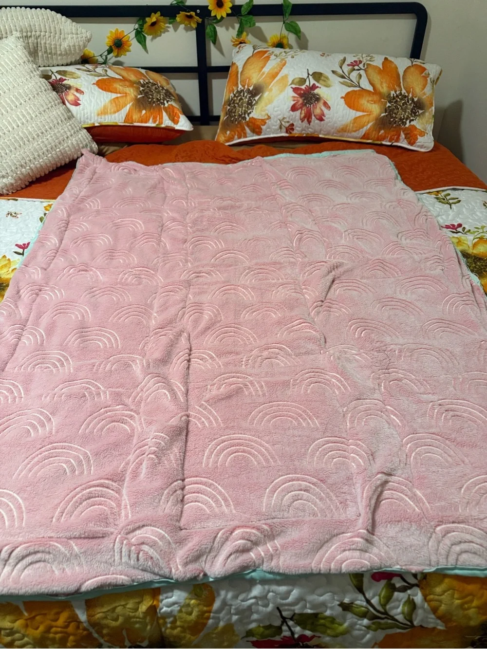Patchwork T-Shirt Quilt - Mint and Coral hand made